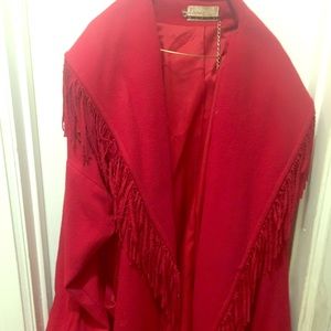 90s RED FRINGE WOOL COAT!